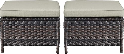 Miniatura 7 de Juego de 2 taburetes otomanos de mimbre de ratán para todo tipo de clima, con cojines suaves para muebles de patio