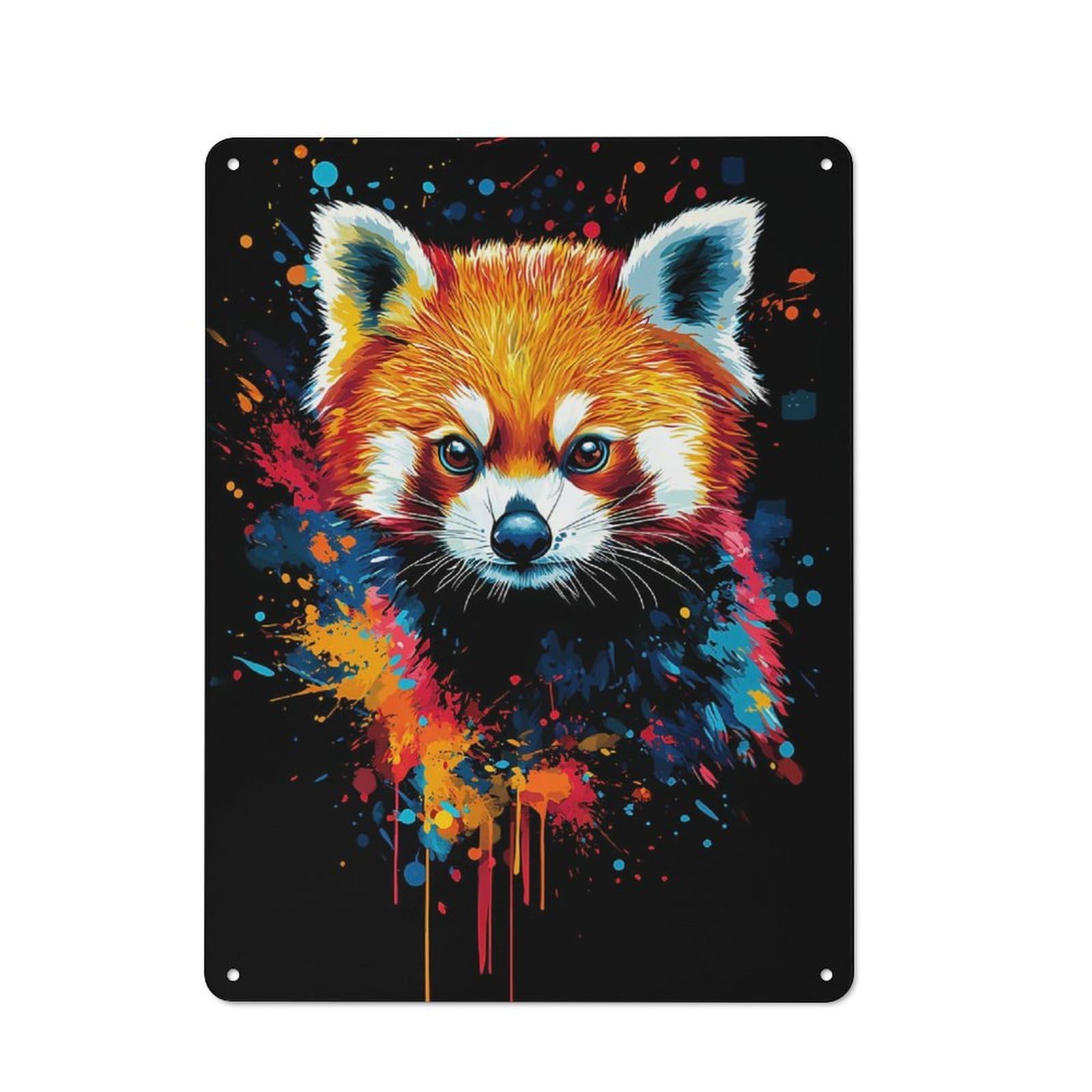 Retro Retro Metal Sign 40x30cm Featuring Red Panda Splash Art, Old Style Wall Plaque for Lounge, Study, Pub Or Wall Gallery