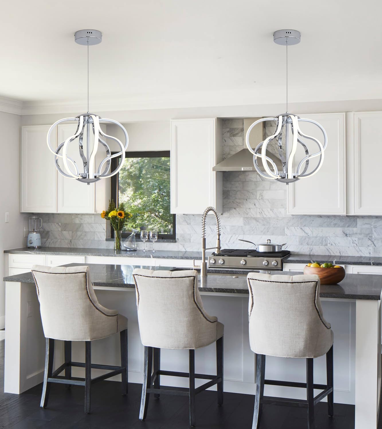 Modern Chrome LED Chandelier with Remote Control, Dimmable LED Chandelier with 3 Color Temperature,8 Lights Hanging Pendant Lights for Dining Room Foyer Entryway Kitchen Living Room