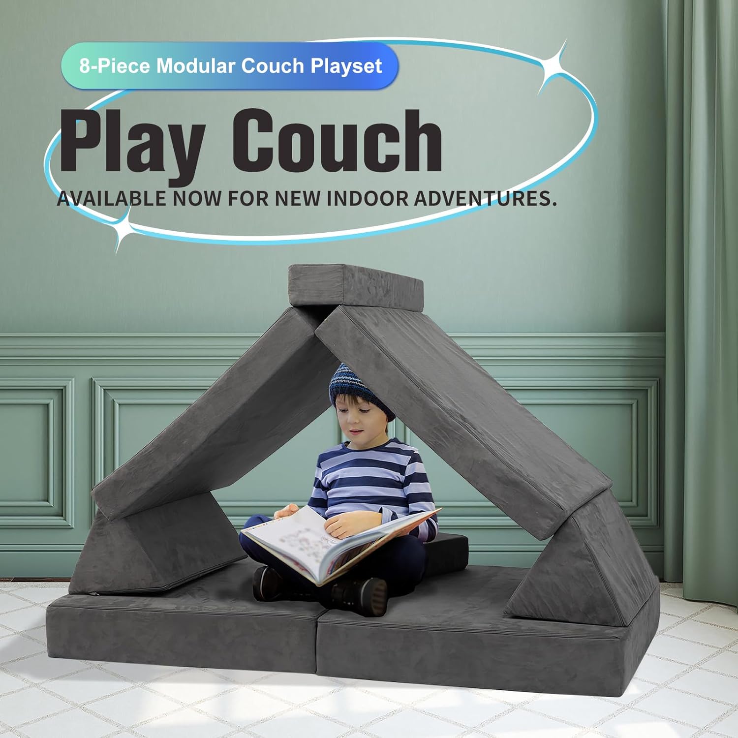 OOOK 8 pcs Modular Kids Play Couch,Toddler Couch Sofa for Bedroom and Playroom Furniture,Imaginative Furniture Play Set for Creative Kids