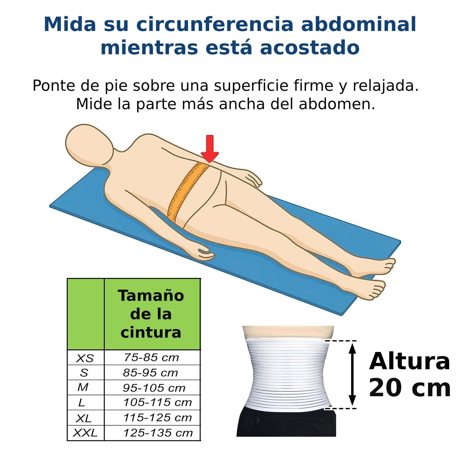 BODYPERFECT Faja abdominal postoperatoria Unisex Corrector posoperacional Cierre ajustable S BLANCO