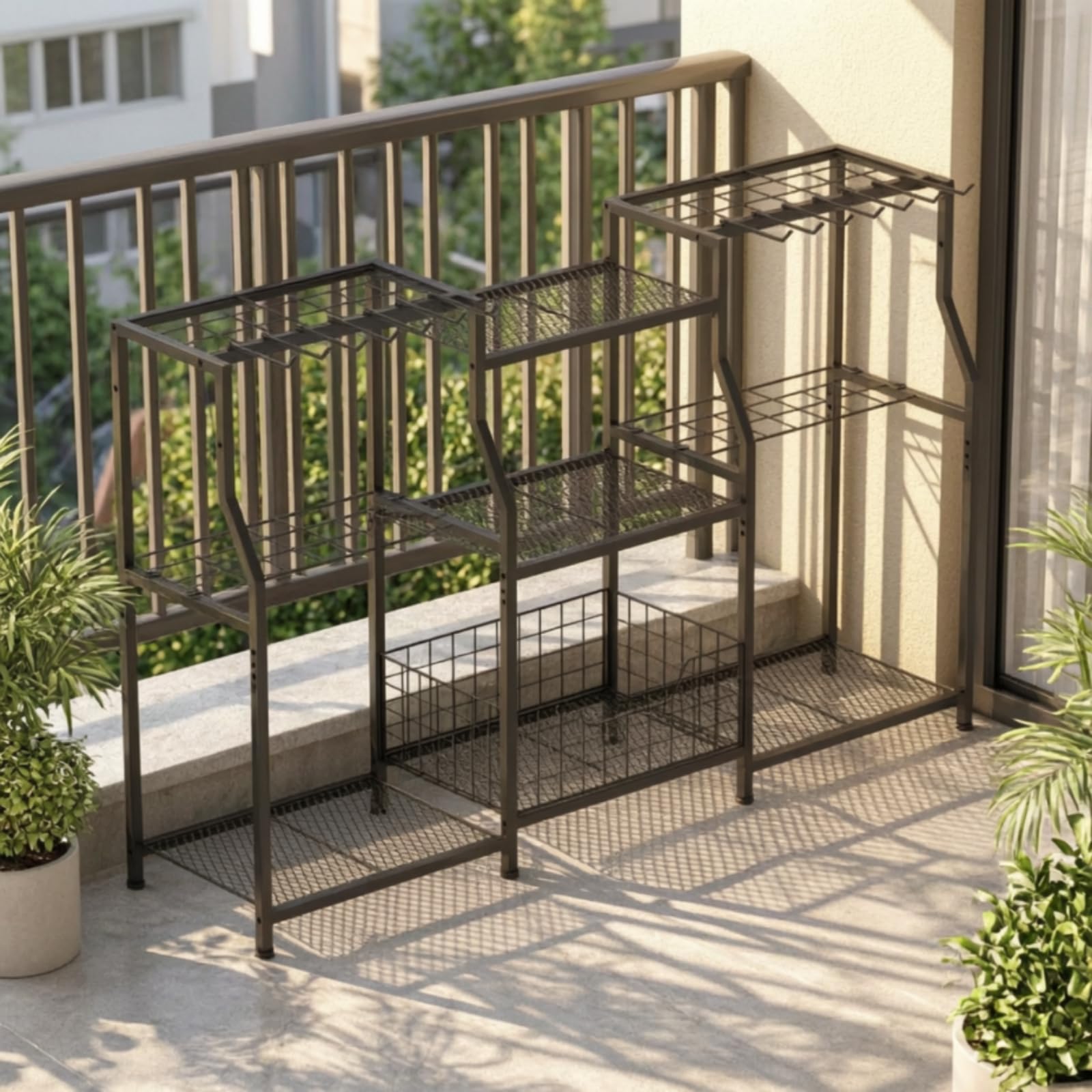 Porta Attrezzi da Giardino Multifunzionale Porta Attrezzi con Ganci Compatto Rastrelliera per Capanno, Patio