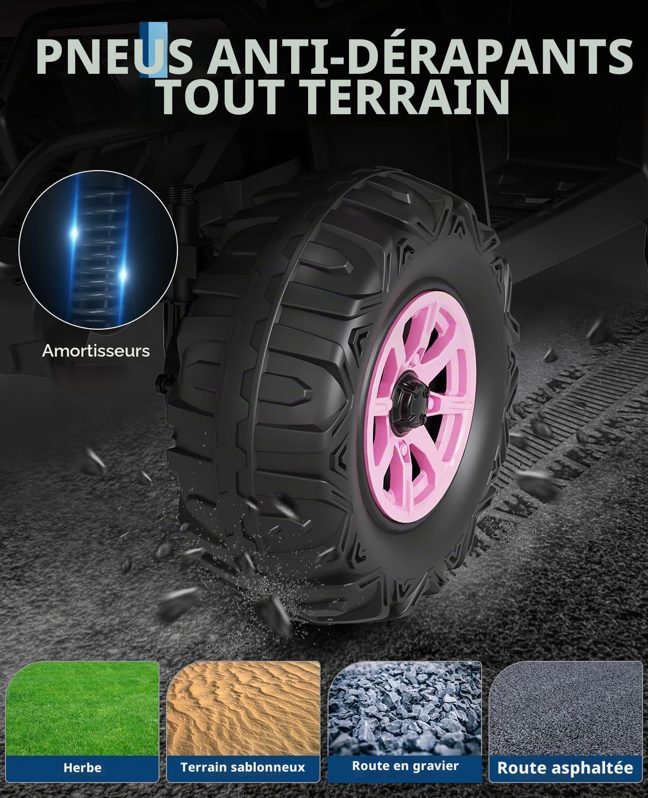 Quad Électrique Enfant 12V avec Musique et Phares, Voiture Électrique à Double Moteur avec USB et Bluetooth, Vitesse 3-5 km/h, Véhicule Tout-Terrain à Batterie pour Enfants 3+ Ans, Rose