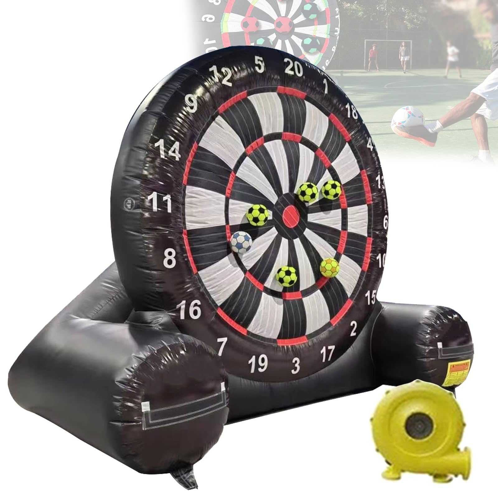 VFMVOYNZ 10ft Inflatable Outdoor Soccer Dart Board Backyard Games, Giant Outdoor Football Kick Dart Board with 8 Pcs Soccer Balls & 370W Blower