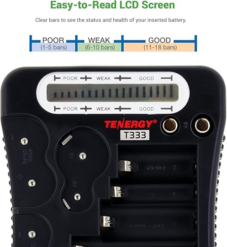 Miniatura 4 de Tenergy Probador de batería universal T-333, pantalla LCD, comprobador de celdas, comprobador de batería pequeña multiusos, para baterías AA, AAA,