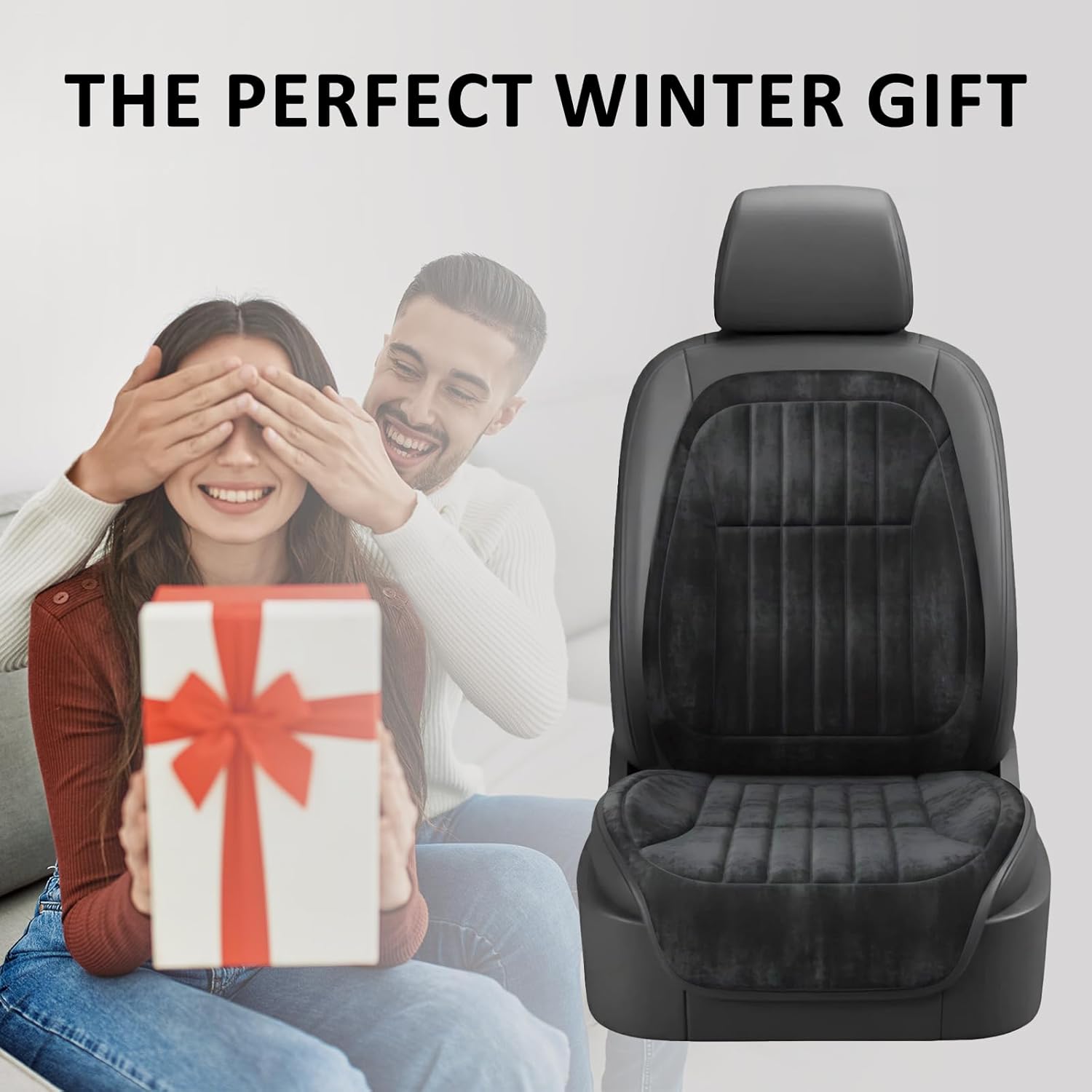 Universal Car Seat Cushion, Premium Comfort Velour Car Seat Covers for Front Seats with Non-Slip Backing, Fits Driver or Passenger in Cars, Trucks, SUVs & Vans, Black