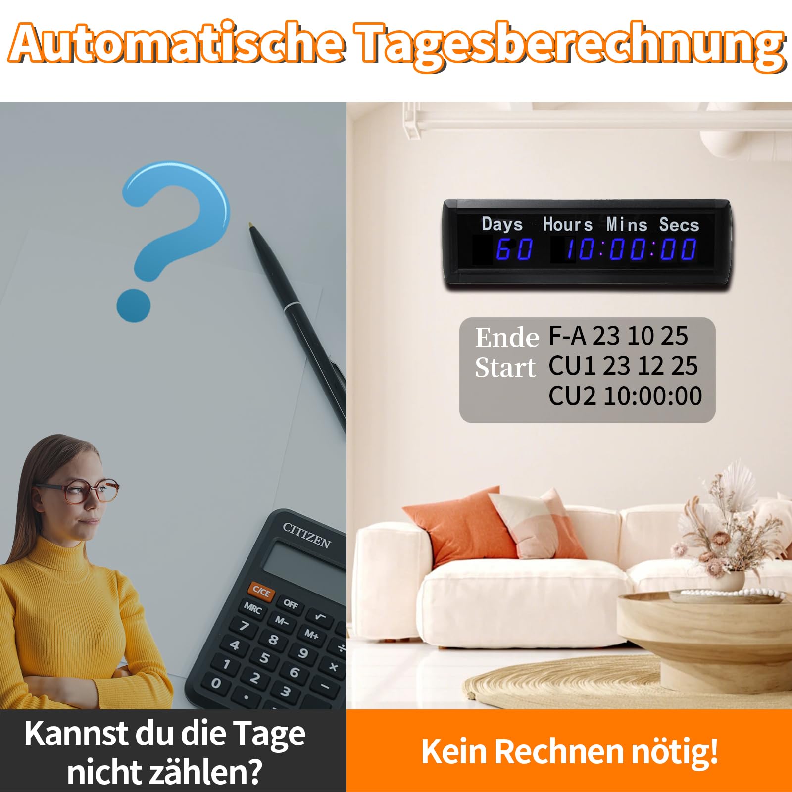 LUCKY TIME LED Christmas Clock, Upgraded Automatic Calculation Day Countdown/Count Up Timer,999 Days Countdown Calendar for Retirement Vacation Exam Wedding Lab Project Meeting(Blue)