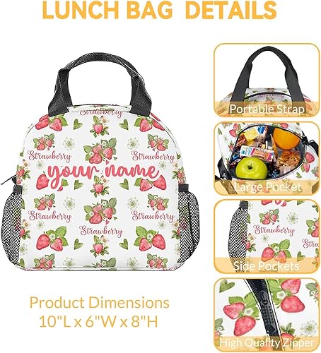 Miniatura 3 de Lonchera personalizada de fresa para niños, pequeñas bolsas de almuerzo aisladas, bonita lonchera reutilizable para niñas, bolsas de almuerzo