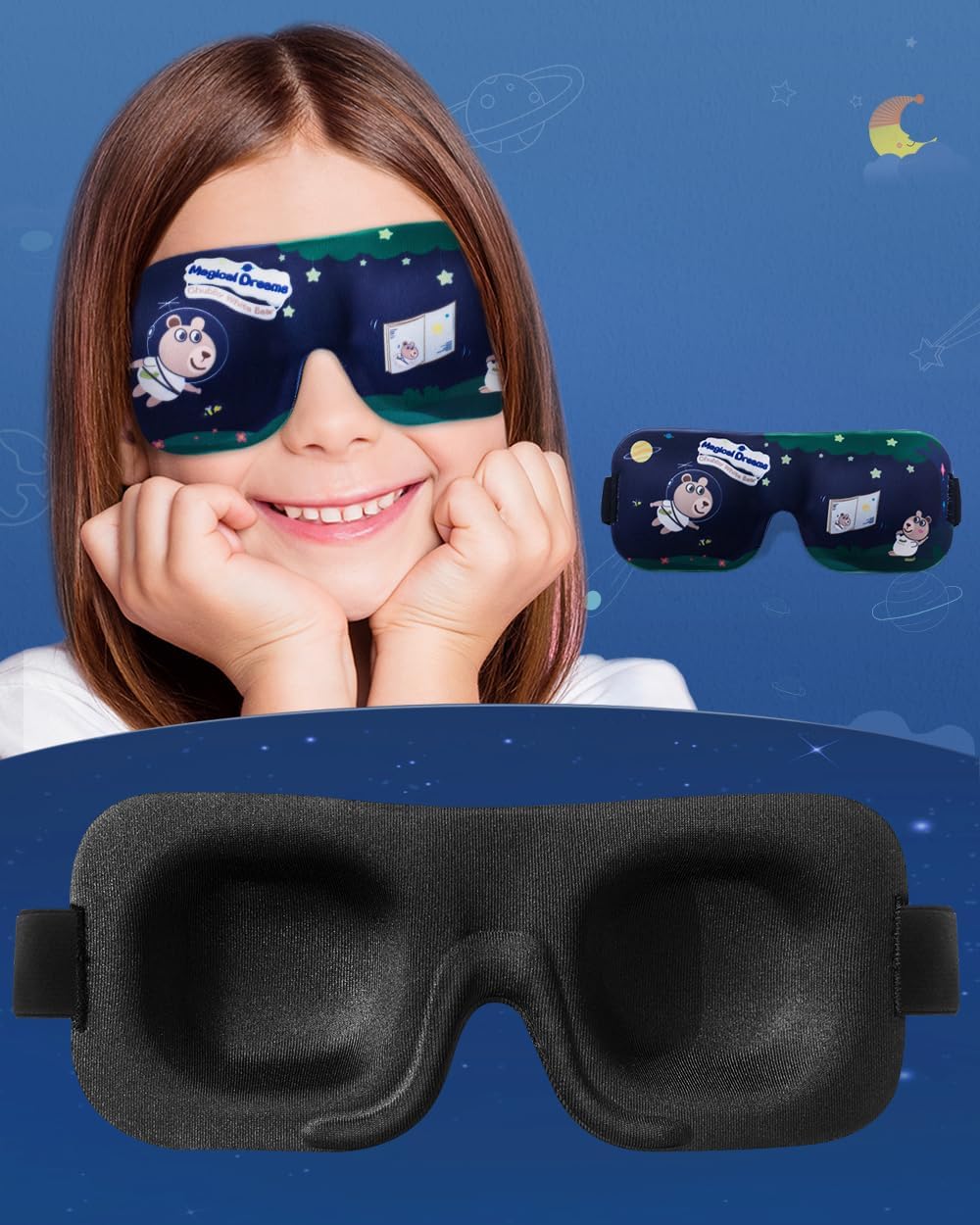 SOFTSLEEP Sleeping Eye Mask for Kids，Super Soft Foams and Cute 3D Contoured Cup Sleep Eye Cover for Teens Boys Girls，Blackout Eye Mask for Travel，Adjustable Elastic Band Shading Blindfolds