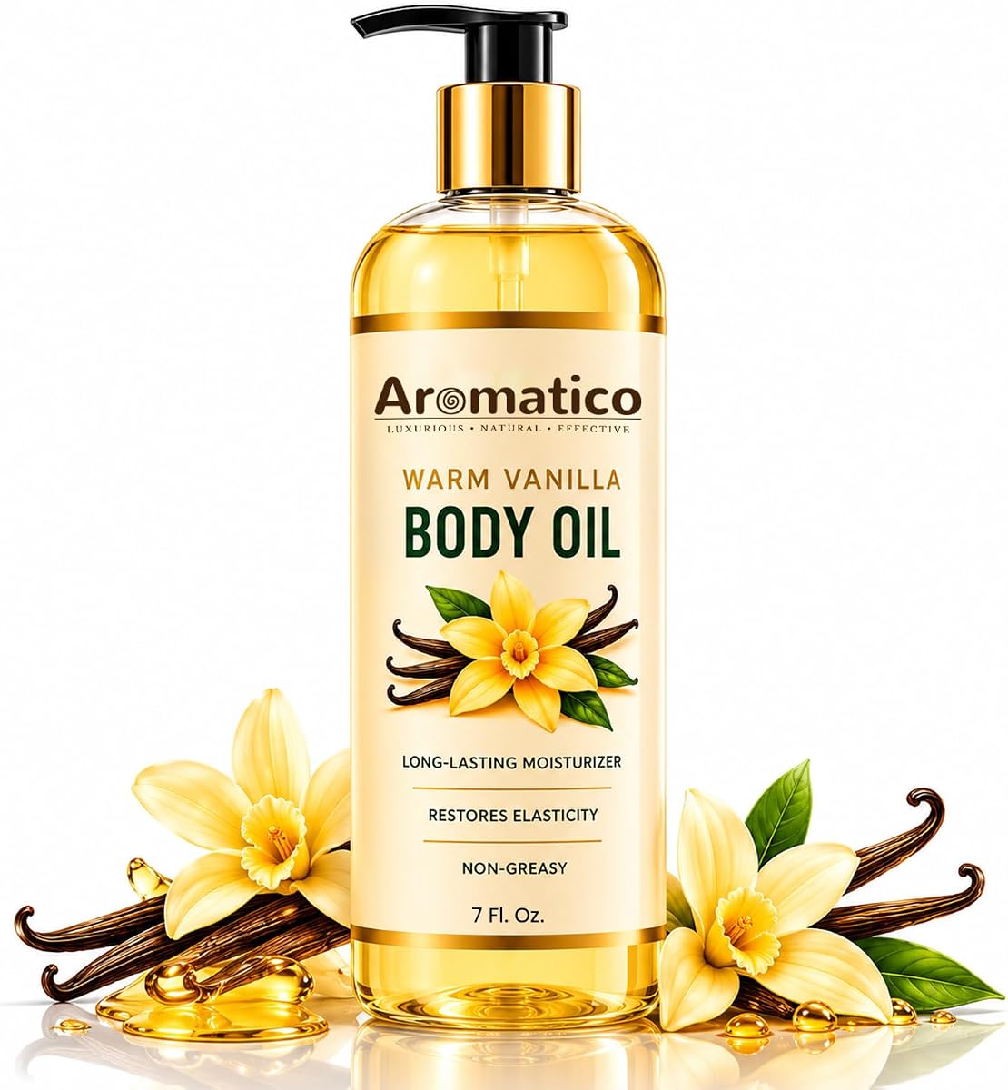 Warm Vanilla Body Oil for Women - 7 fl oz | Moisturizing Scented Body Oil for After Shower Daily Use | Cozy, Creamy Vanilla Scent