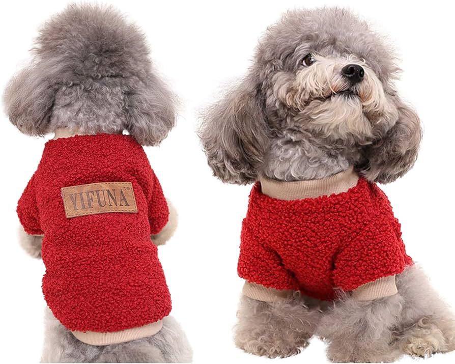 もこもこ パーカー 【M】 レッド 赤 犬 服 猫服 Amazon.co.jp: ペット