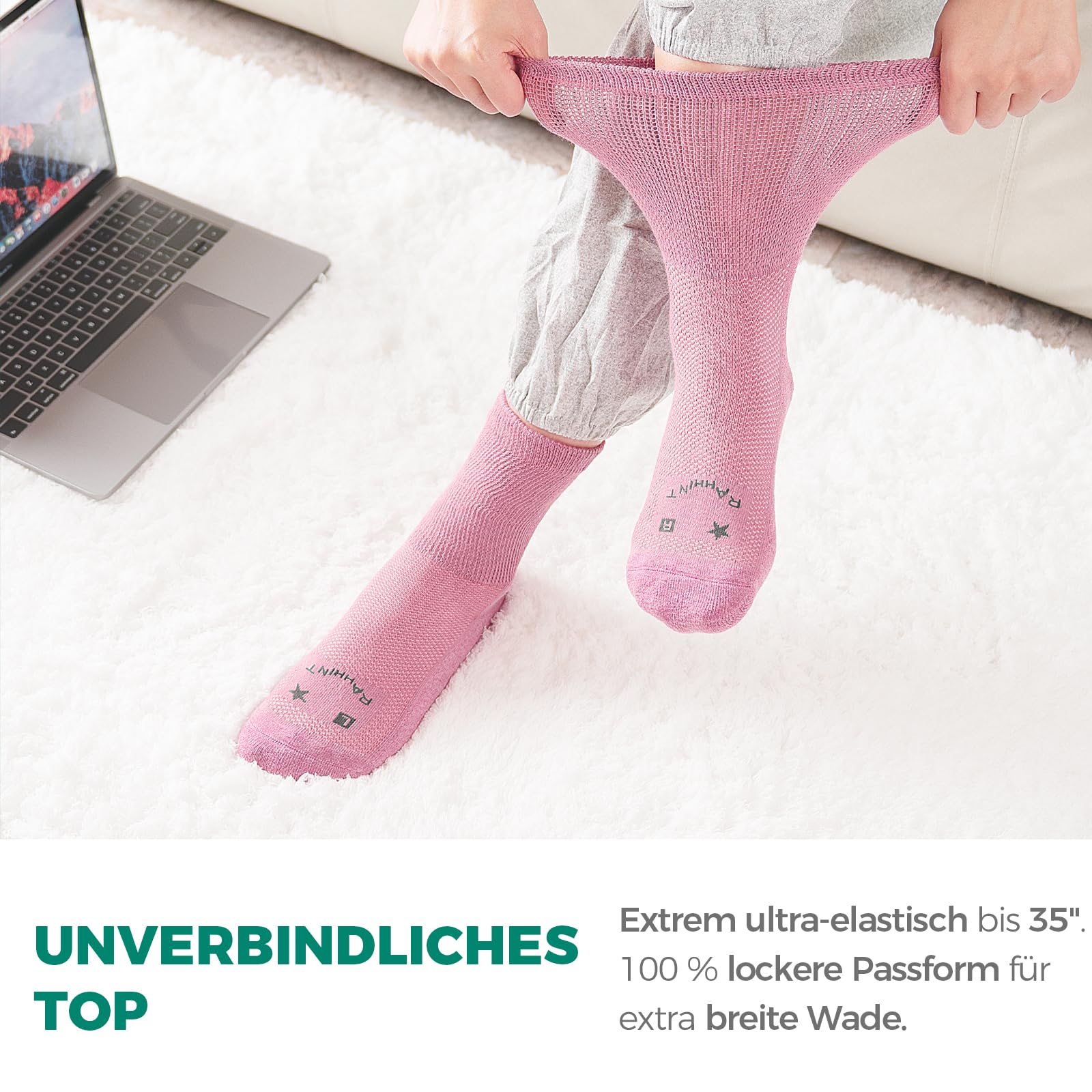 Rahhint Lana Merino Calze Diabetici 3 Paia, Calze in Bamboo senza Elastico senza Cucitura per Uomo & Donna