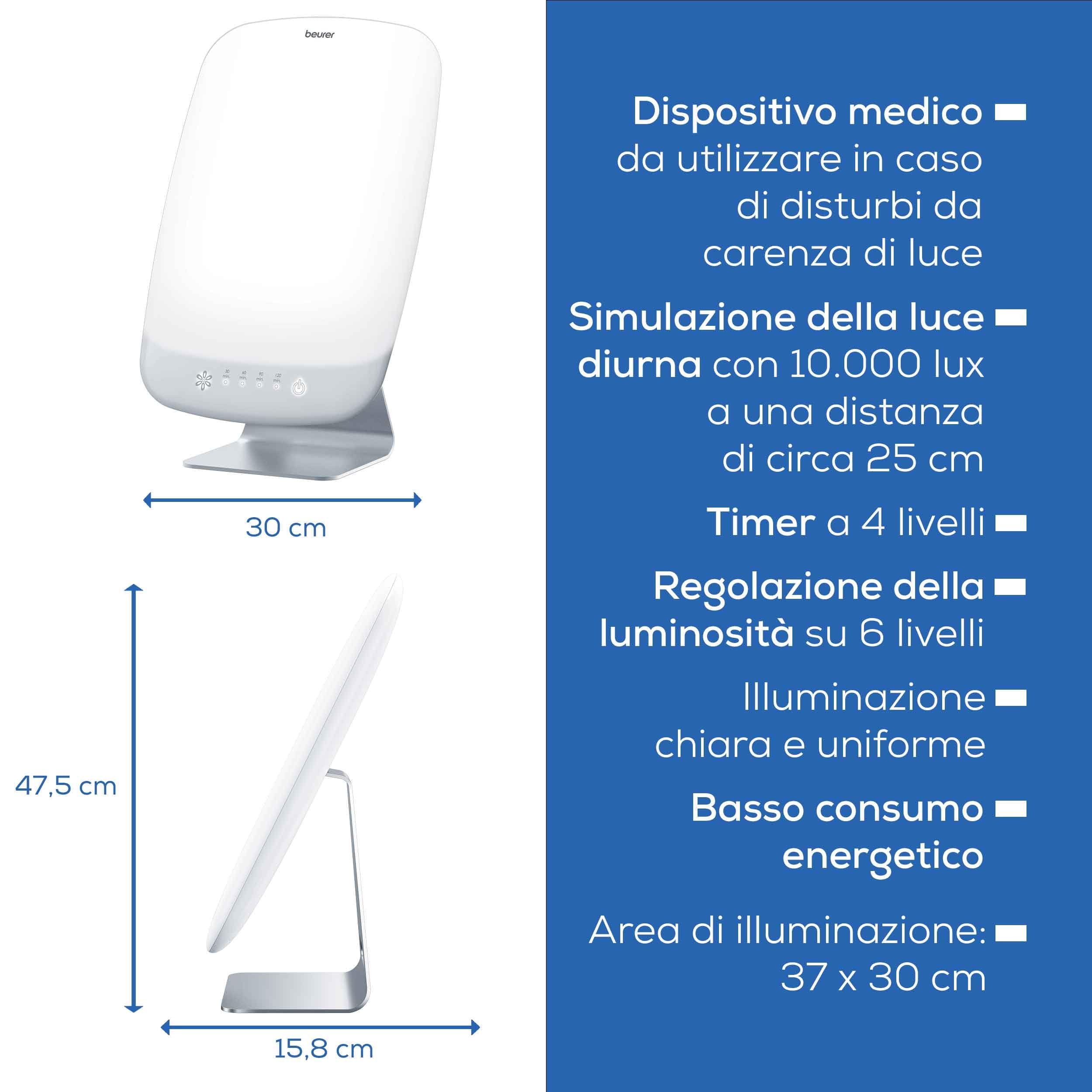 Beurer TL 95 Lampada SAD, simulazione della naturale del giorno, 14000 Lux, Dispositivo medico, lampada di luce naturale del giorno per carenza di luce, tecnologia LED SunLike®, con dimmer