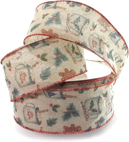 Ribbon Traditions Cinta con alambre de arpillera de cacao y jengibre de Navidad de 2 12 pulgadas por 10 yardas Ribbon Traditions Cinta con alambre de arpillera de cacao y jengibre de Navidad de 2 12 pulgadas por 10 yardas
