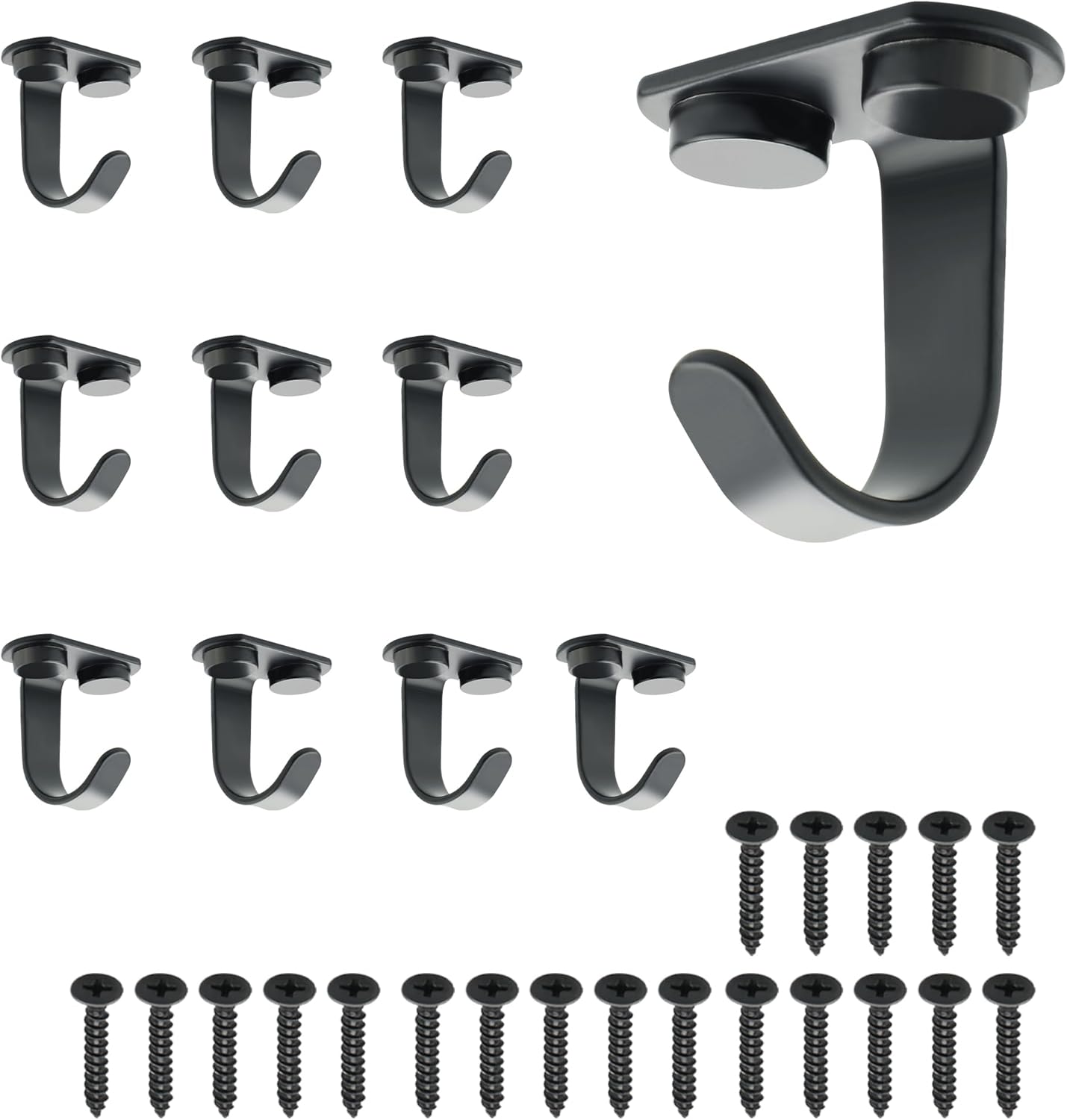 Alise Ceiling Hooks Black Under-Shelf Cup Hook,Heavy Duty Plant Hanger Shelf Hook Stainless Steel Coffee Mug Hooks for Under Cabinet,Table,Kitchen,Screw Mount Key Purse Cup Hanger,Pack of 10