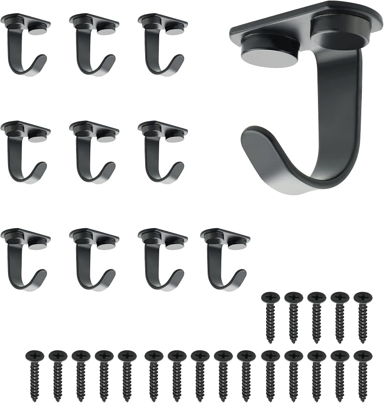 Alise Ceiling Hooks Black Under-Shelf Coffee Mug Cup Hook,10 Pack | Heavy Duty Plant Hanger Shelf Hook Stainless Steel for Under Cabinet,Table,Kitchen,Screw Mount Key Purse Cup Hanger