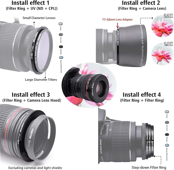 Adaptador de lente 77mm a 52mm anillo step-down miniatura 6
