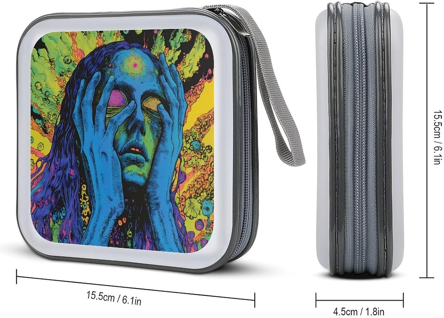 Stream Glitchy Trippy Psychedelic Music Funny CD Case 40 Capacity DVD Storage Holder Portable Disc Wallet Organizer Bag for Home Travel image 2