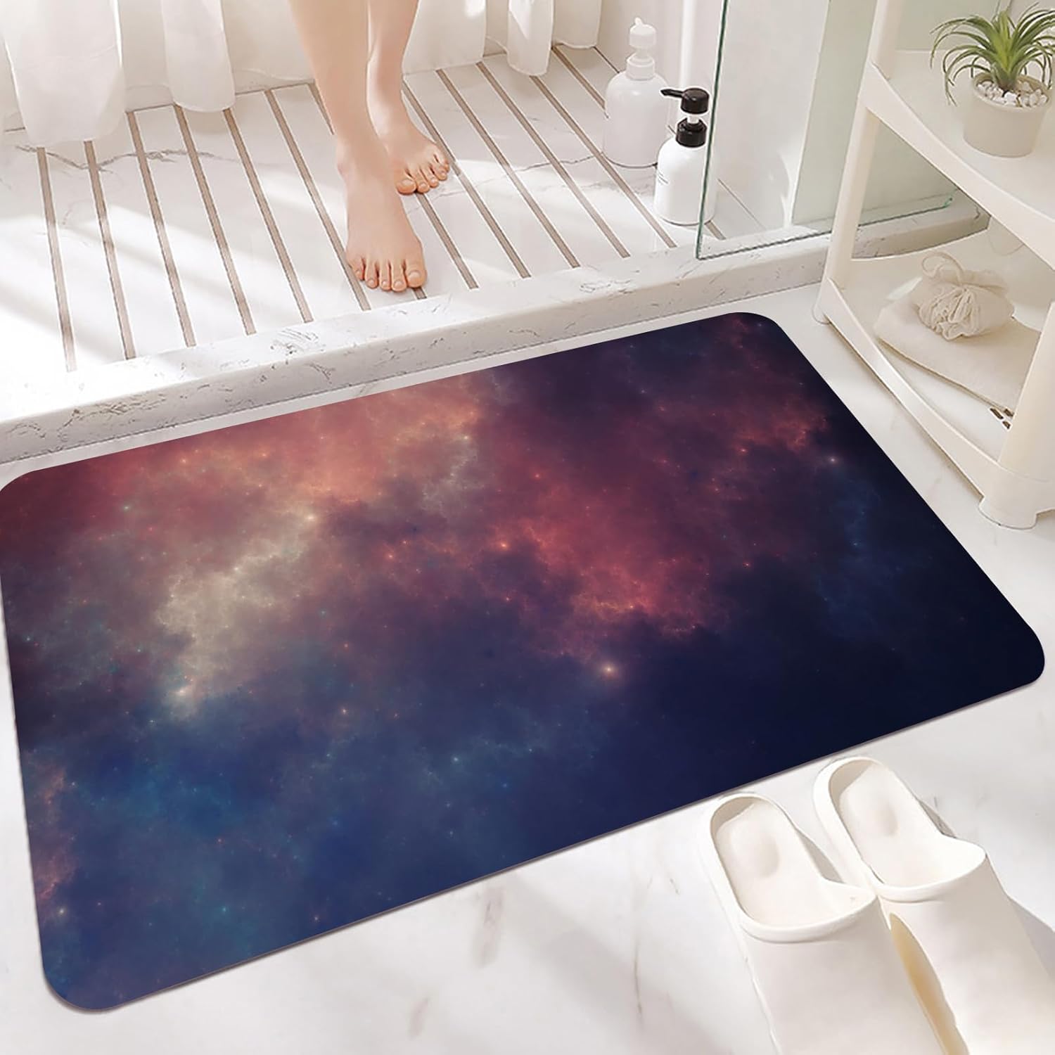 Super Absorbent Bath Mat, Quick-Drying Bathroom Mats, Living Room Floor Mat, Rubber Non-Slip Bottom, Easy to Clean Rugs, Simple Kitchen Doormat (Rectangle Multi/Dark Pink/Blue,1.7x2.6ft/20x31in)