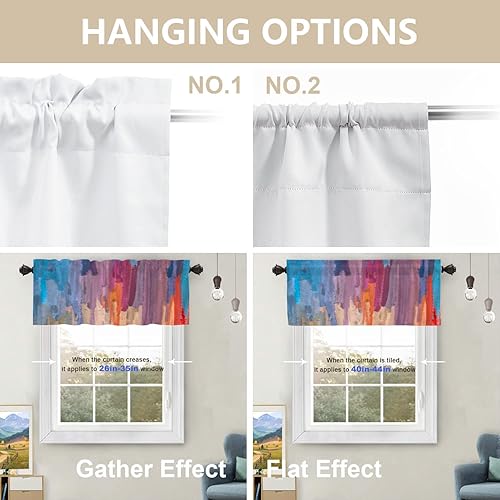 Miniatura 4 de BaoNews Cenefas de cocina de pintura al óleo abstracta azul para ventanas, cenefas opacas de arco iris de arte naranja, cortinas opacas de poliéster