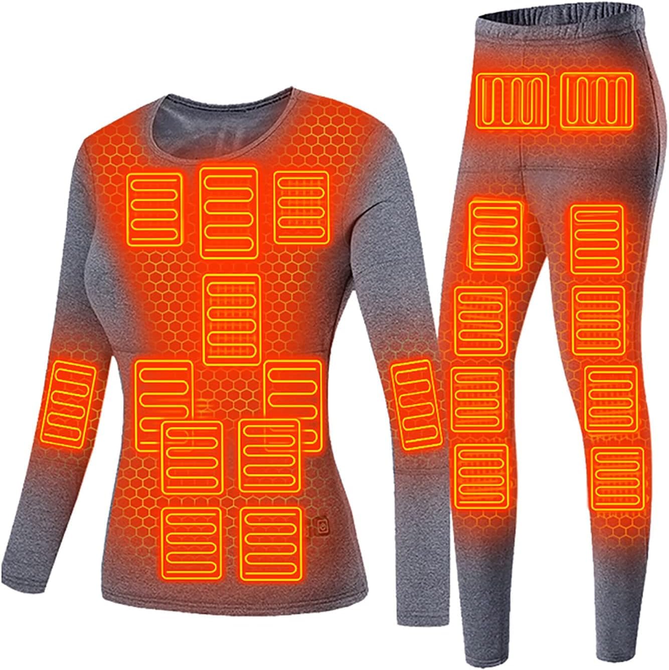 Zimowy Elektryczny Podgrzewany Zestaw Bielizny Odzież Motocyklowa Damskie Polarowe Topy Termiczne Spodnie Ski Ogrzewanie Kombinezon, Grey, 3XL(Bust:100cm)