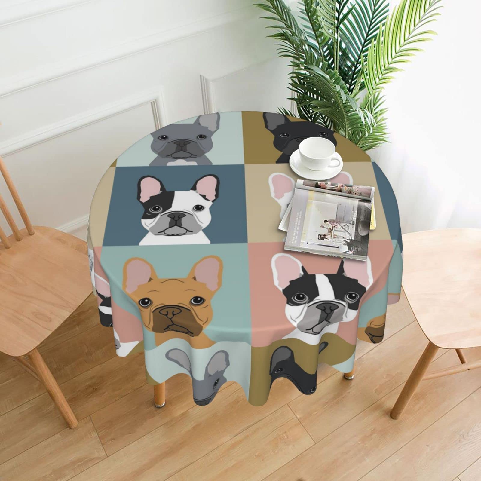 Nappe ronde bouledogue français pour pique-nique et fêtes conviviales en extérieur