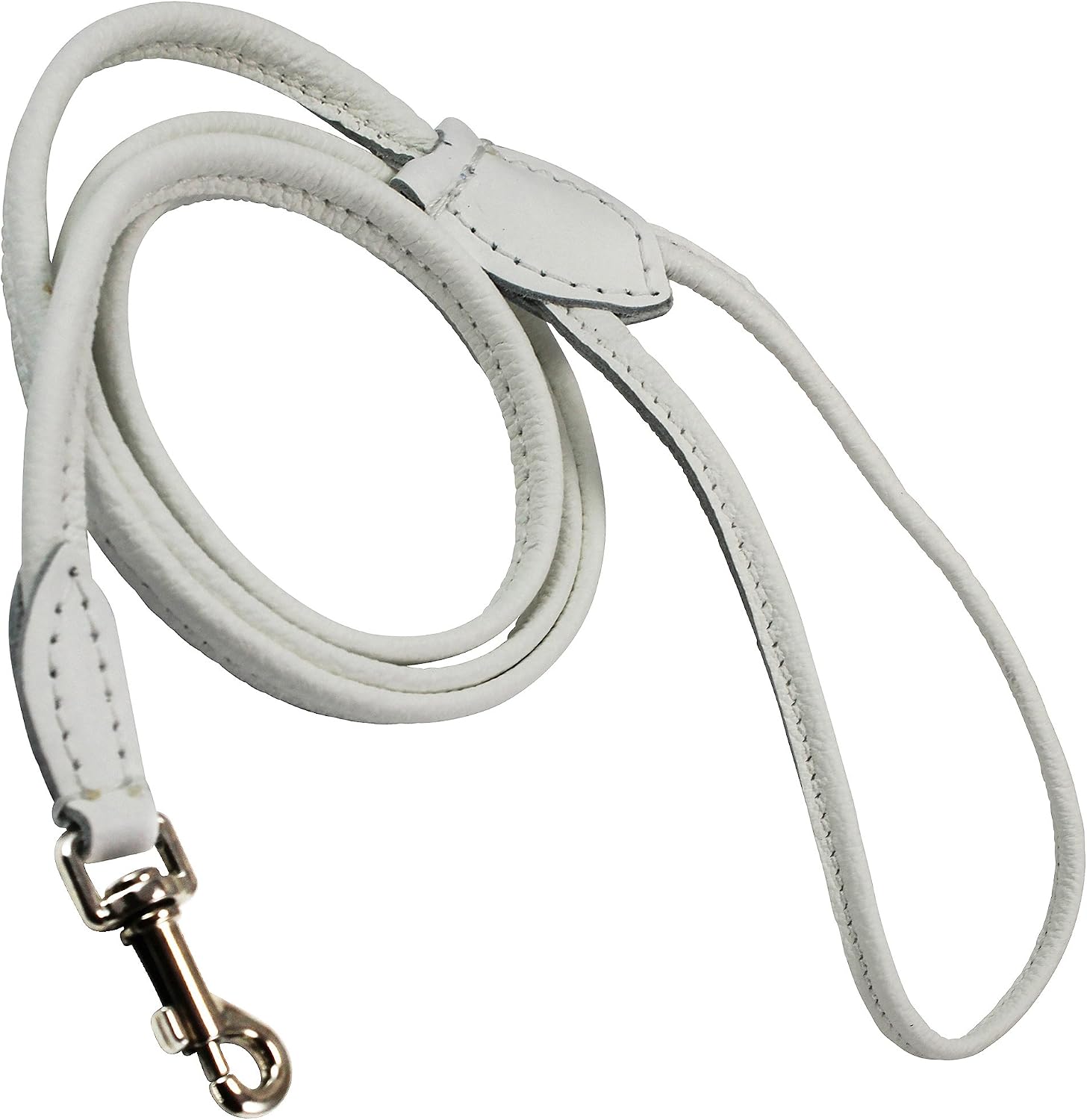 Dogs My Love 4ft Long Round Genuine Rolled Leather Dog Leash White (X-Small: 1/4" (6mm))