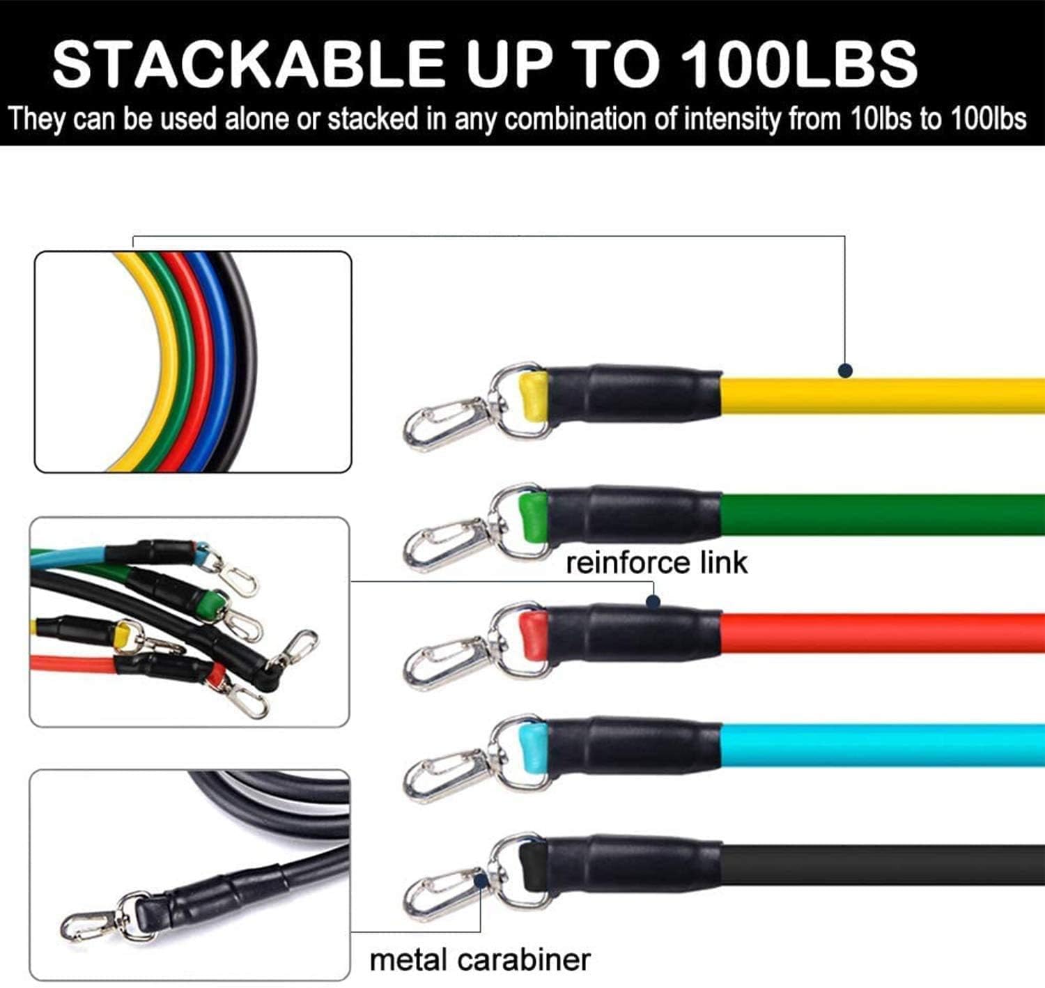 Resistance Bands Set with Stackable Exercise Bands,Non-Slip Foam Hanldes,Carry Bag, Door Anchor Attachment, Legs Ankle Straps and Workout Guide