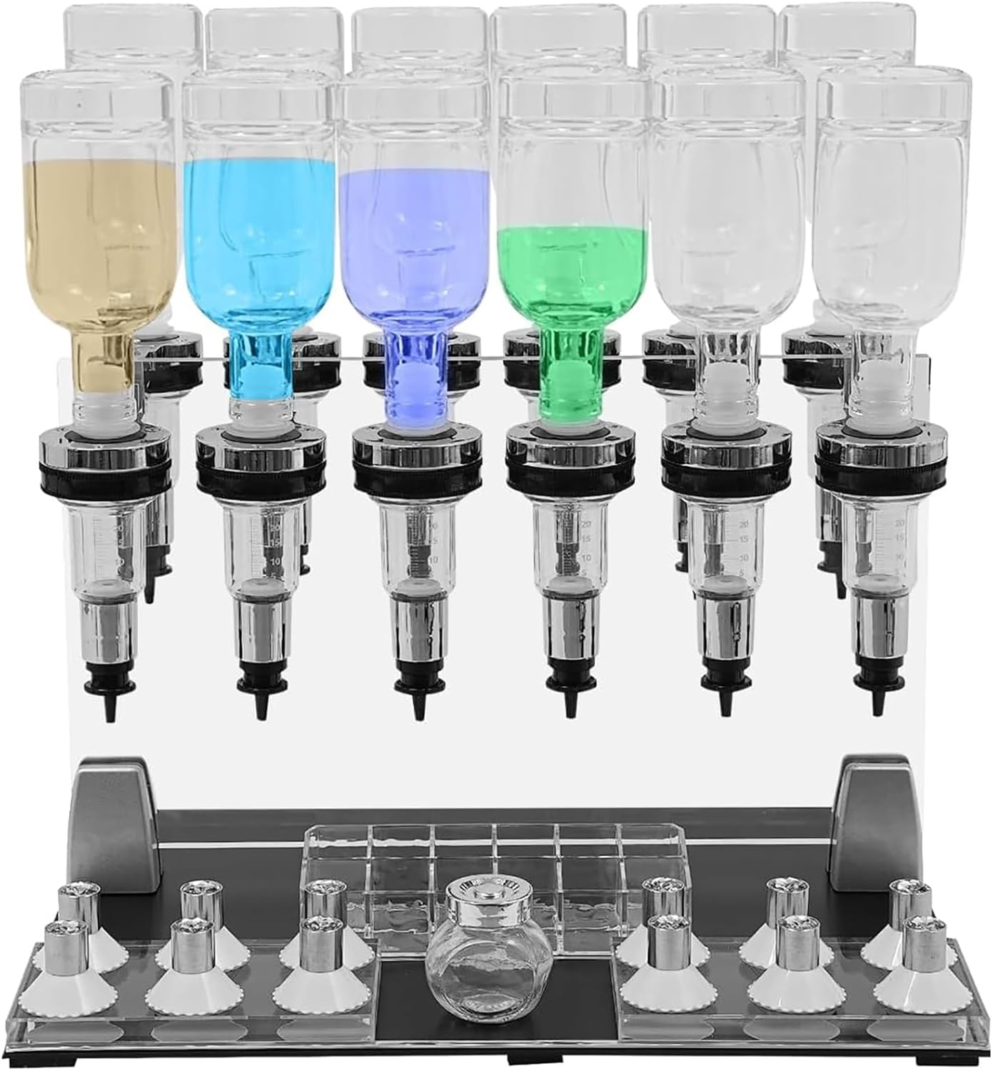 Manual Perfume Dispenser Set - 12 Bottles Liquid Filling Machine, Scent Transfer Tools Kit with Rack for Perfume Store, Studio Use & Desktop Mount - Essential Fragrance Accessories
