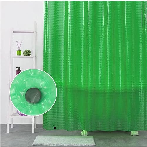 Miniatura 3 de Forro de cortina de ducha verde EVA, forros de ducha de plástico 3D 5G con 12 ojales de metal a prueba de óxido e imanes con peso, cortinas de ducha