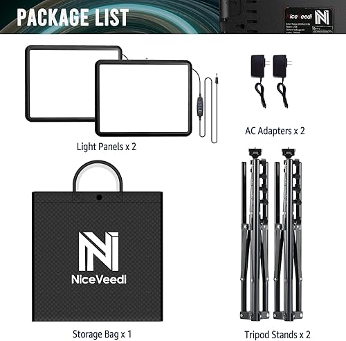 Miniatura 7 de NiceVeedi - Kit de iluminación para fotografía, kit de luz LED de video de 22 W, luz de estudio de 2900-7000 K con soporte para trípode, luz de
