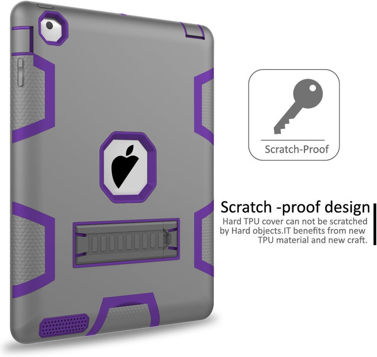 TOPSKY iPad 2 Case,iPad 3 Case,iPad 4 Case,iPad 2/3/4 Kids Proof Case,Heavy Duty Shockproof Rugged Kickstand Protective Cover Case for iPad 2nd/3rd/4th Generation Retina(A1416/A1458) Grey Purple