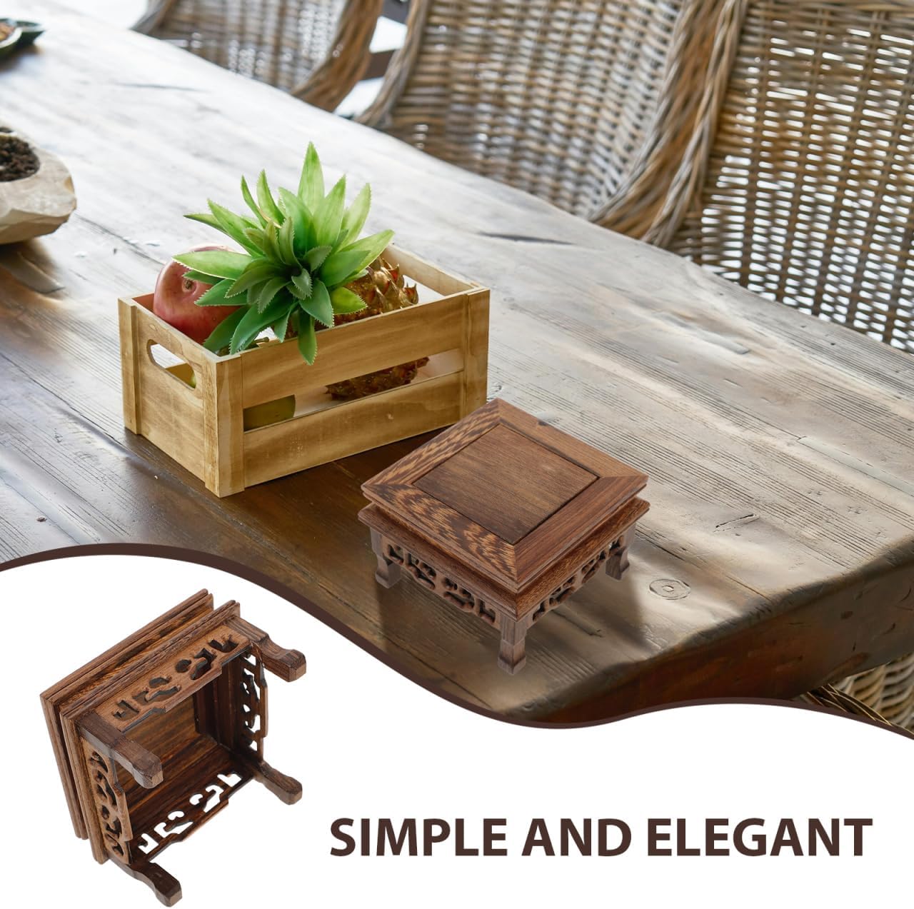 HANABASS Chicken Wenge Wood Plant Stand 4.33X4.33X2.95 Inch Wooden Base Riser Holder for Indoor Outdoor Potted Plants Bonsai Mini Trees Garden Patio Display