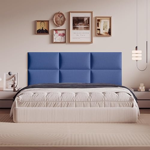 12-Piece Light Blue Linen Upholstered Headboard King Size, Wall Mounted