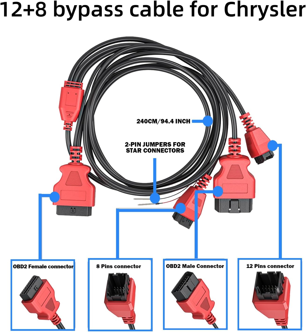 XTOOL Original OBD2 12+8 Adapter for Chrysler, 12 8 OBD II Security Gateway Bypass Cable, OBD2 12&8 Connector for FCA SGW Car SGM, Fit for XTOOL D5S/D6S/D7/D7S/D7W/D8/D8S/D8W/IP616/IP919PRO Scanner