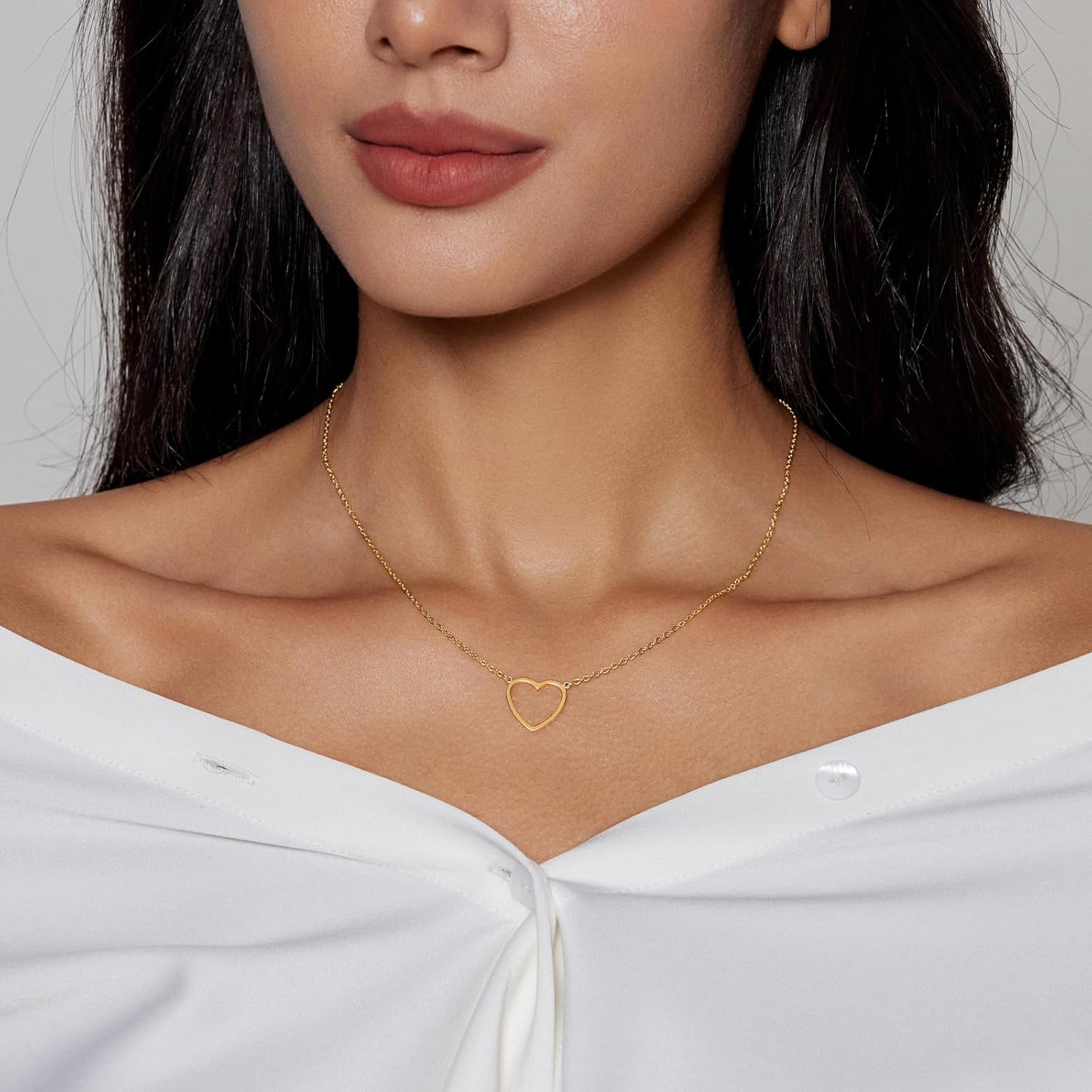 Cute Heart Necklace for Women Gold/Silver Plated Heart Pendant Choker Necklaces Tendy Love Heart Chain Necklace Dainty Gold/Silver Necklace Jewelry Gifts for Women - Image 3