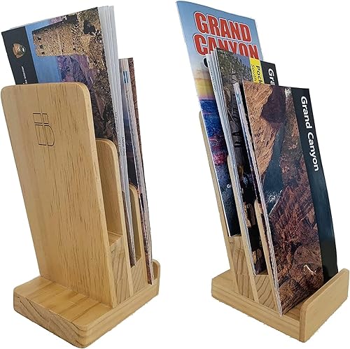Miniatura 3 de Elegante soporte para literatura de madera de pino de 3 niveles, soporte para folletos, soporte para folletos, exhibición de postales y soporte de