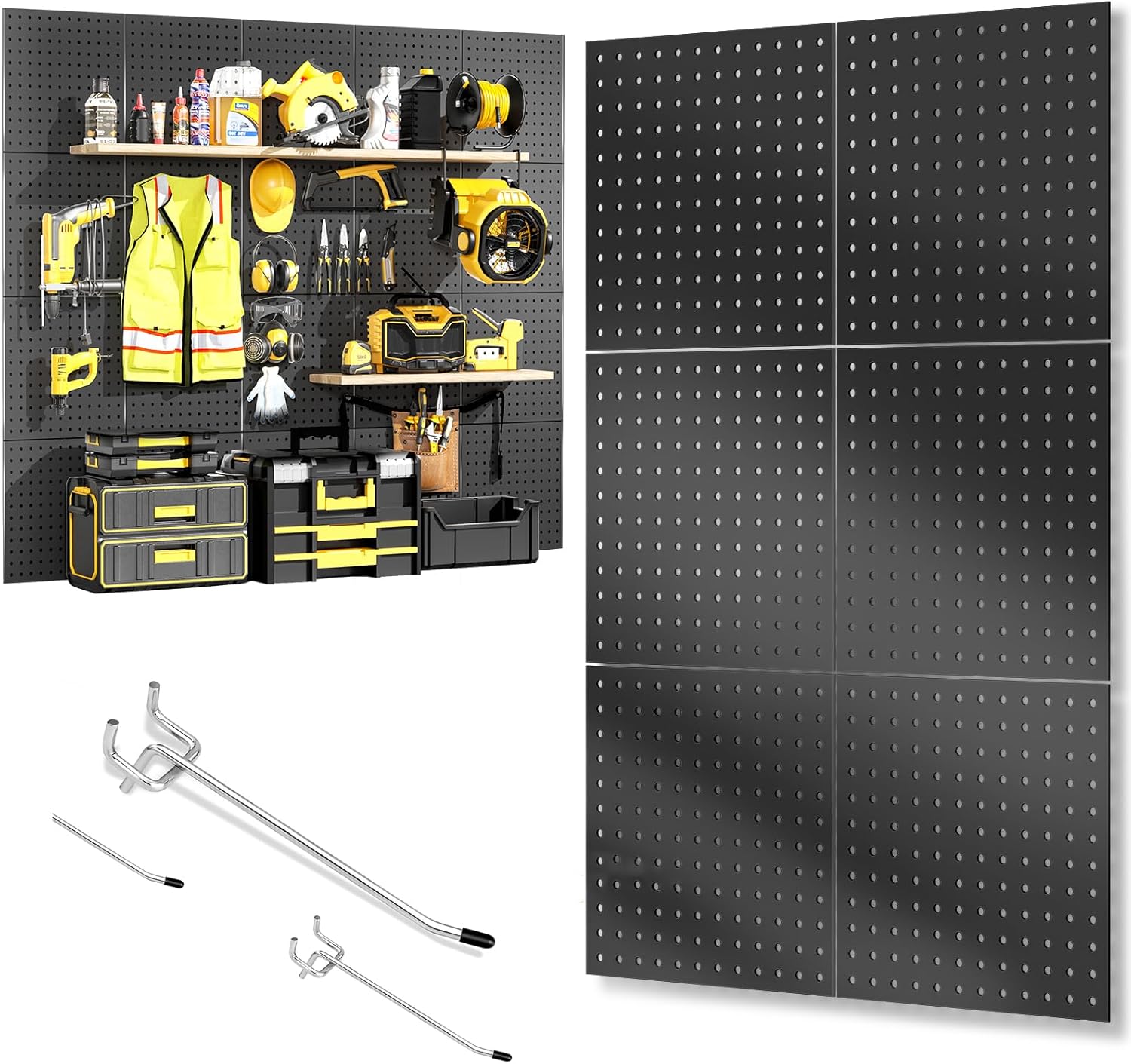 Peg Board, 6PCS Metal Pegboard, Heavy Duty Pegboard Wall Organizer