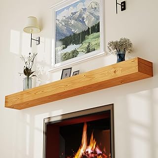 Floating Fireplace Mantel Shelf 72 inch Rustic Solid Wood Mantels for Fireplace Natural Pine Wood Mantle for Fireplace Living Room Farmhouse - 72 X 8 X 5，Rustic Natural