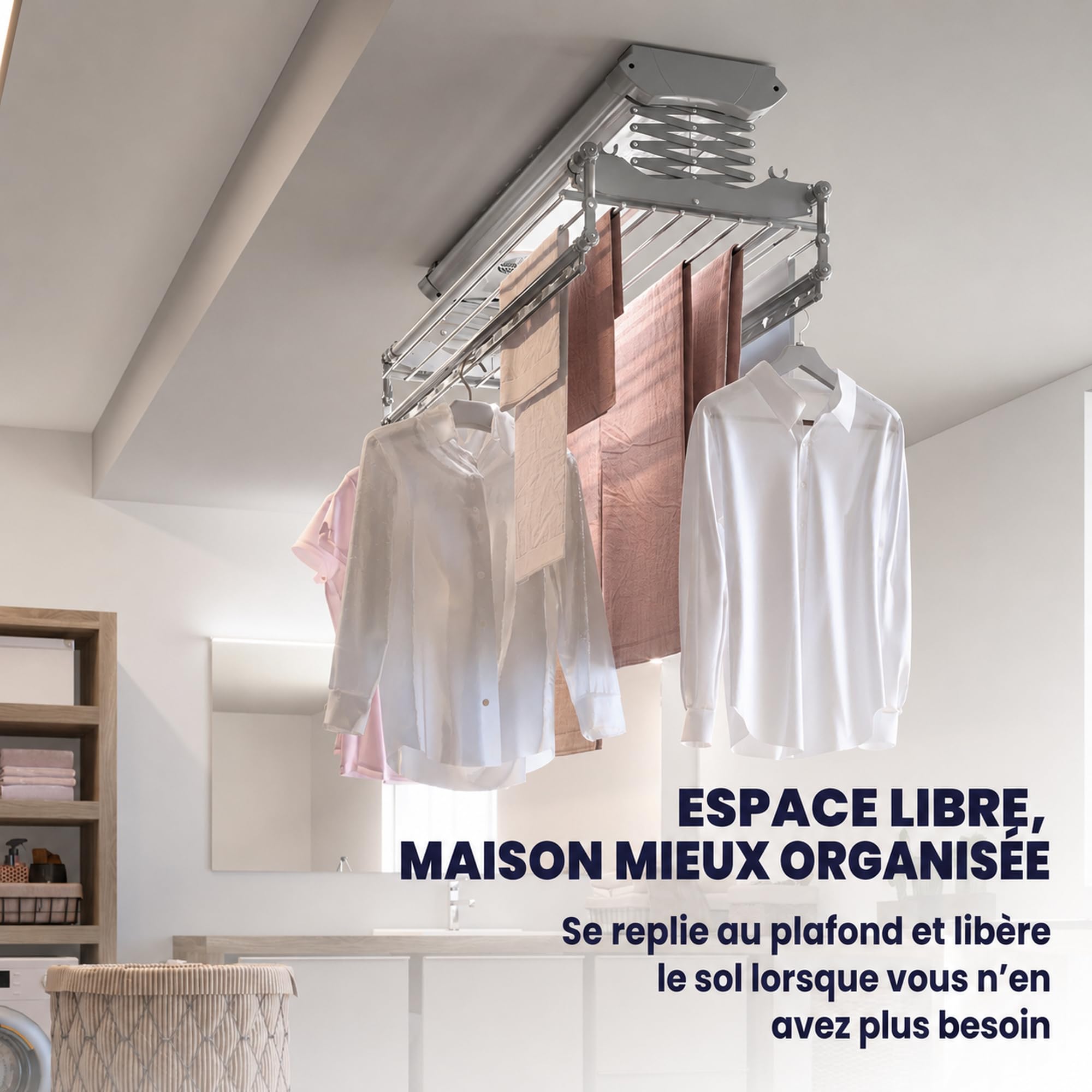 foxydry Air, étendoir à Linge électrique, télécommandé, Plafond, 122 cm