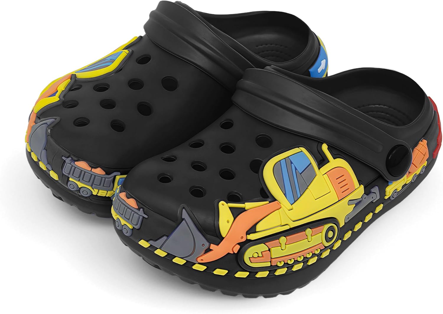 Toddler Girls Boys Clogs Cute Cartoon Front Loader Pattern Garden Clogs Children Little Kids Slip on Slides Sandals Slippers Indoor Outdoor Shower Beach Pool Water Shoes 7 Toddler Black image 5 of 6 B0FSRTM23D