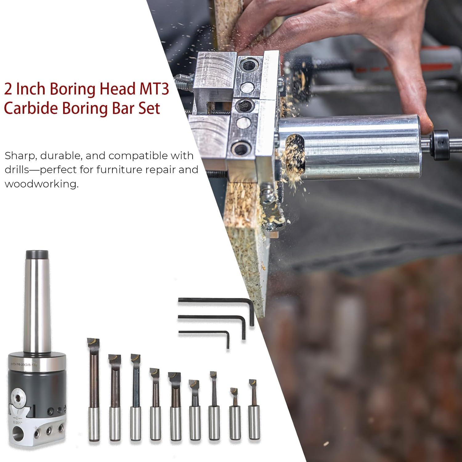 findmall 2 Inch Boring Head MT3 Carbide Boring Bar Set Milling Set Fit for Milling, Shaping and Drilling Machines