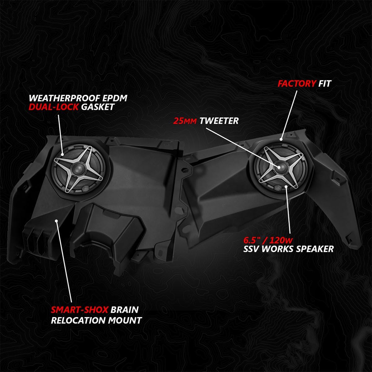 SSV Works Can-Am® Maverick X3 / X3 Maxx, Phase-4 A-Spec System with MR3 Radio, Two 6.5" Dash, Two 6.5" Rear-Cage Pods, 10" Subwooder and 800watt 5-Channel Amplifier - 240-X32-PHZ4A