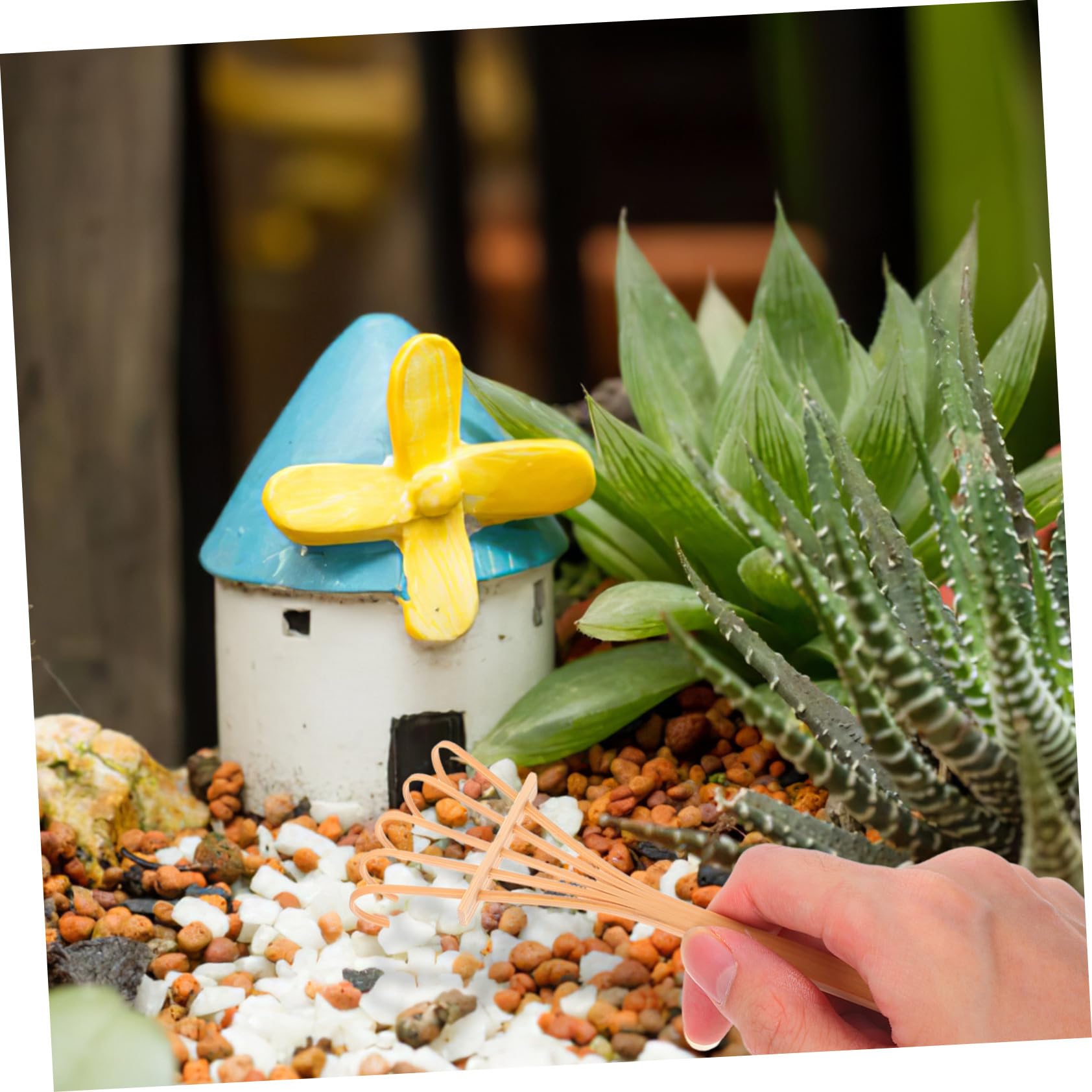 Abaodam Herramientas De Rastrillo De Jardín Miniatura Juego para Decoración De Jardín Zen Escritorio y Meditación Bandeja De Madera para De Rocas