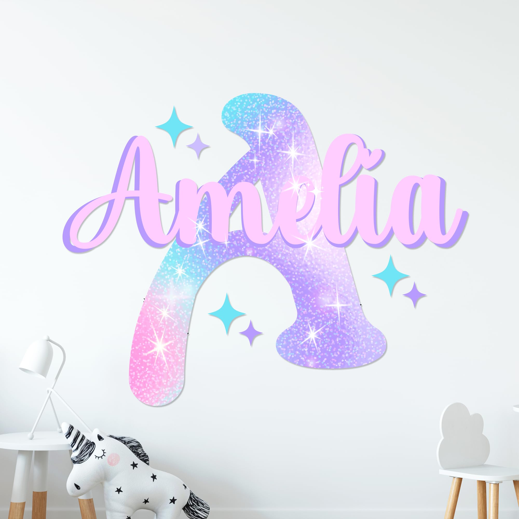 Custom Name and Initial Pastel Colors Wall Decal - Wall Sticker - Unisex Room Decoration - Name Sticker for Kids - Bedroom Decor for Girls - Nursery