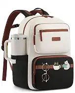 LOVEVOOK School Backpack for Teen Girls,Women Laptop Backpack with Water Bottle Holder,Lightweight Work Bag College Bookbag,Teacher Nurse bag,Beige-Black-Brown