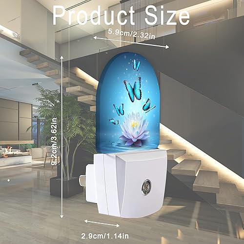 Miniatura 2 de AOWULA Luz nocturna de mariposas y loto, luces nocturnas de loto enchufables a la pared, lámpara LED con sensor de atardecer a amanecer de 0.5 W