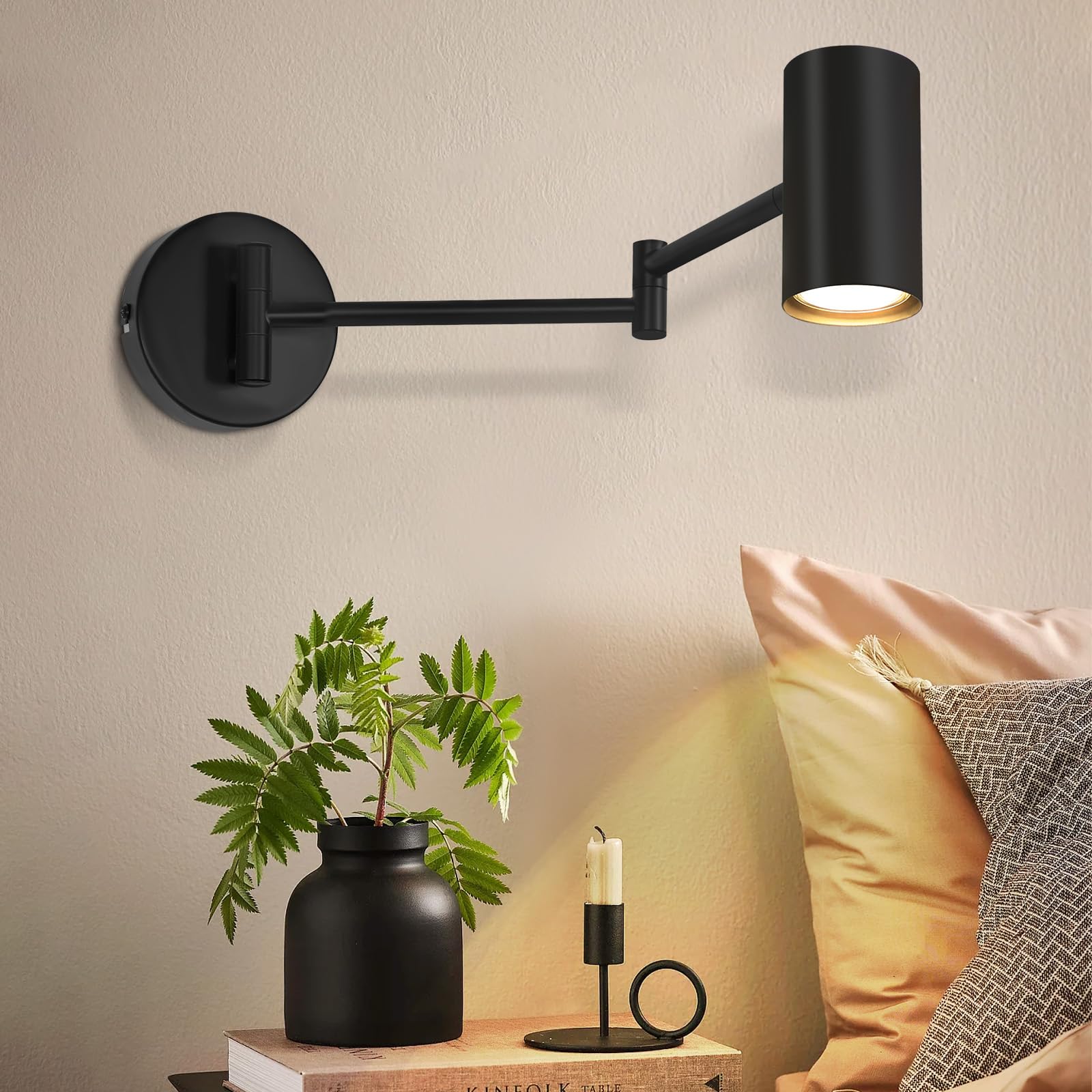 Homefire Wall Light Indoor Wall Lamp Black - Wall Lighting Vintage Wall Spotlight Bedroom Wall Light Swivelling Metal Staircase Retro GU10 for Kitchen Living Room Hallway - Bulb Not Included