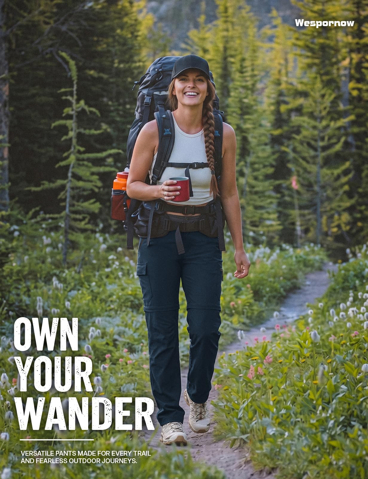 Wespornow Damskie spodnie trekkingowe z zamkiem błyskawicznym, oddychające, szybkoschnące, zdejmowane, funkcyjne, rozciągliwe, na lato
