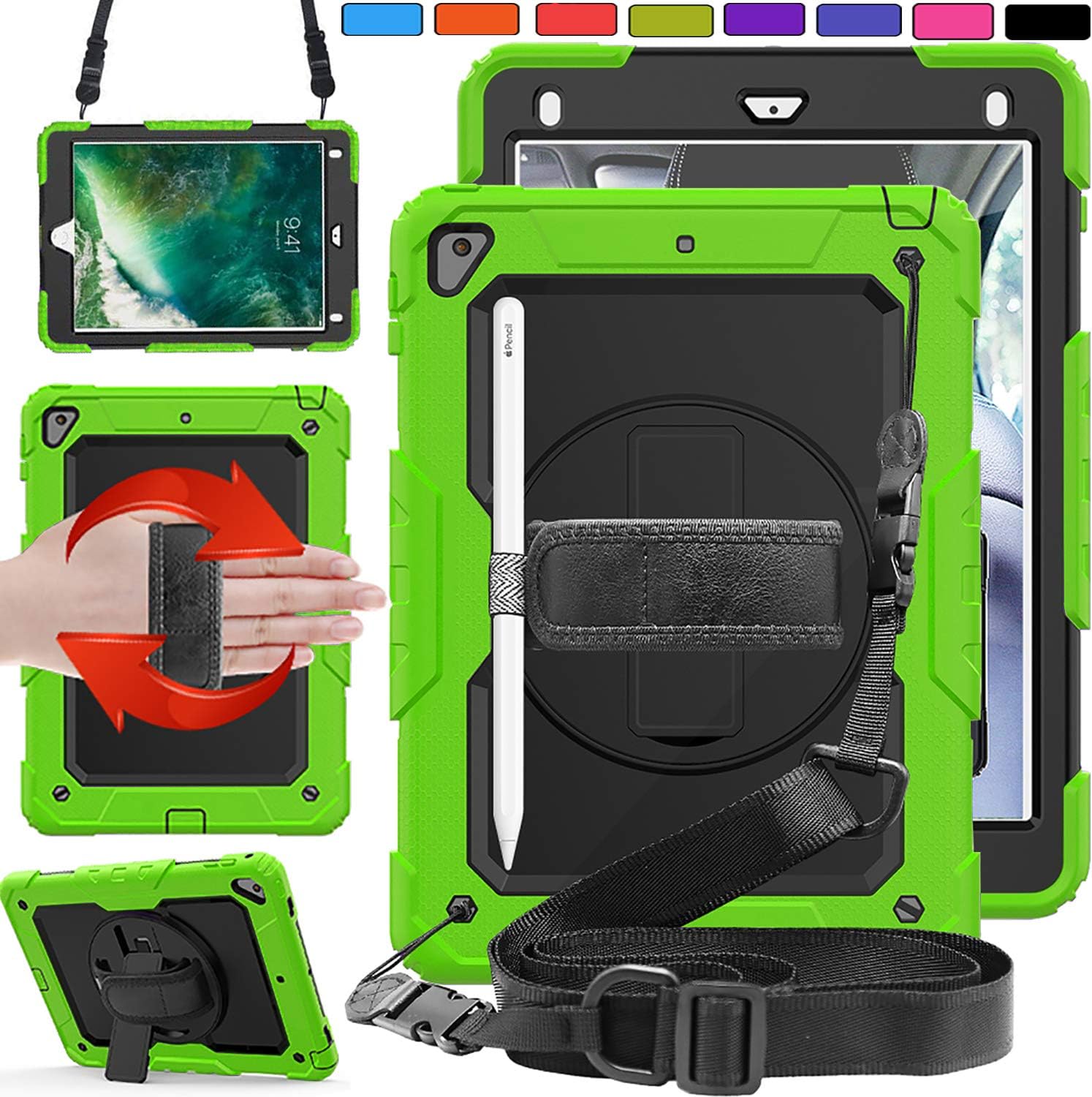 DuraSafe Cases for iPad PRO 10.5 Inch 2017 Air 10.5 3rd Generation 2019 [ Air 3 ] A1701 A2152 A2123 MQF12LL/A MQEY2LL/A MQF22LL/A MQF02LL/A Full-Body Shock Proof Cover with Shoulder Strap - Green